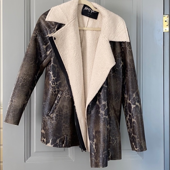 Nasty Gal Jackets & Blazers - Nasty Gal Metallic Leopard Motorcycle Jacket